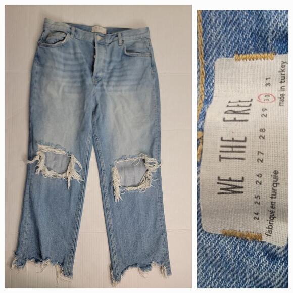 We The Free People Jeans SZ 30 Maggie Mid Rise Straight Leg Distressed Fray Hem - Picture 1 of 13